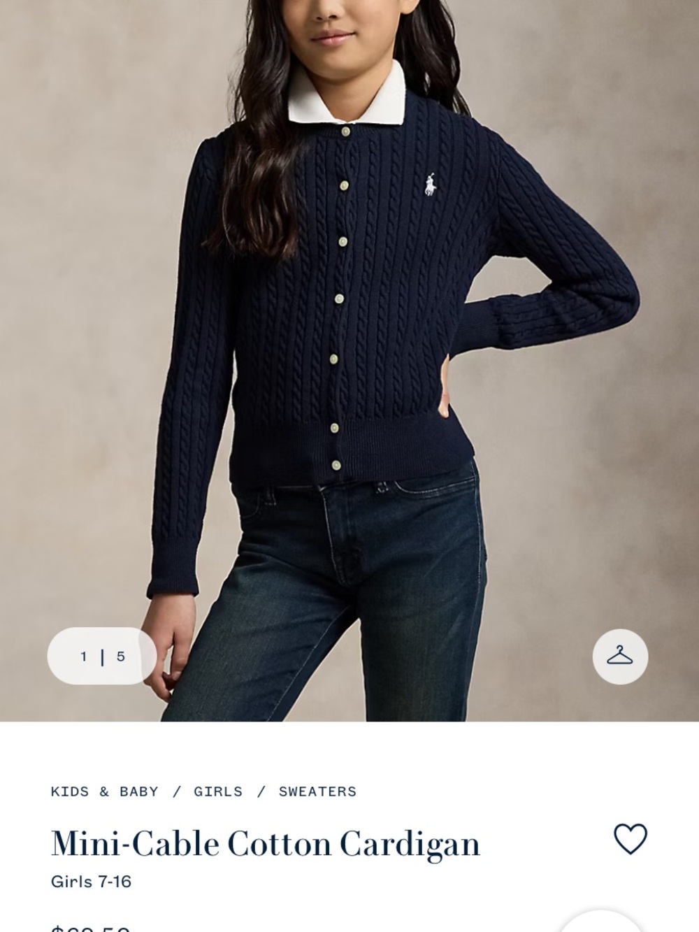 Ralph Lauren Navy Cable-Knit Cotton Cardigan with Polo Pony